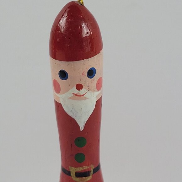 Ornament SANTA CLAUS BELL Wood and Metal Hand Painted Small 4" x 2" Whimsical - Picture 1 of 5